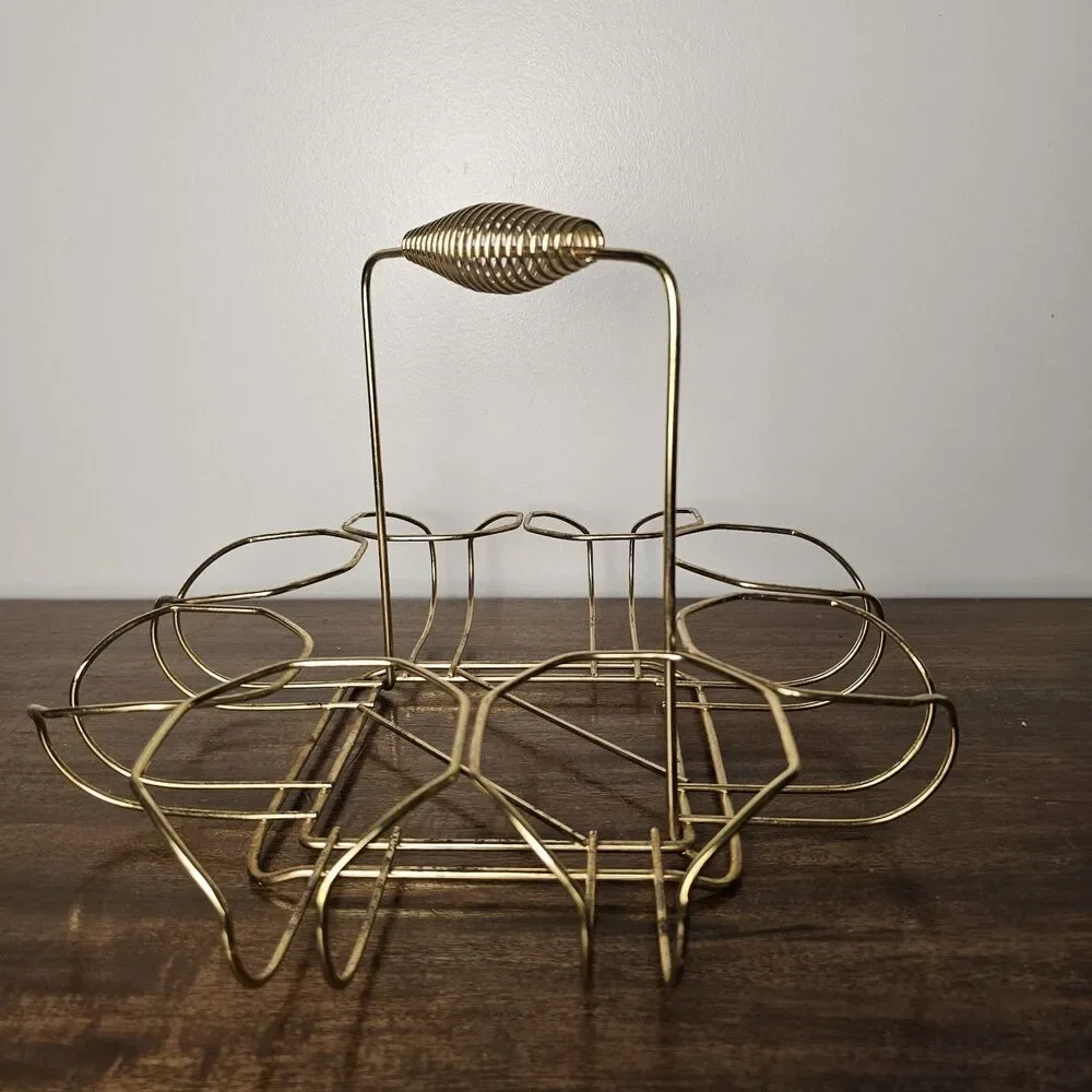 Vintage Mid-Century Modern Gold Metal Barware Caddy 8 Cocktail Glass Carrier